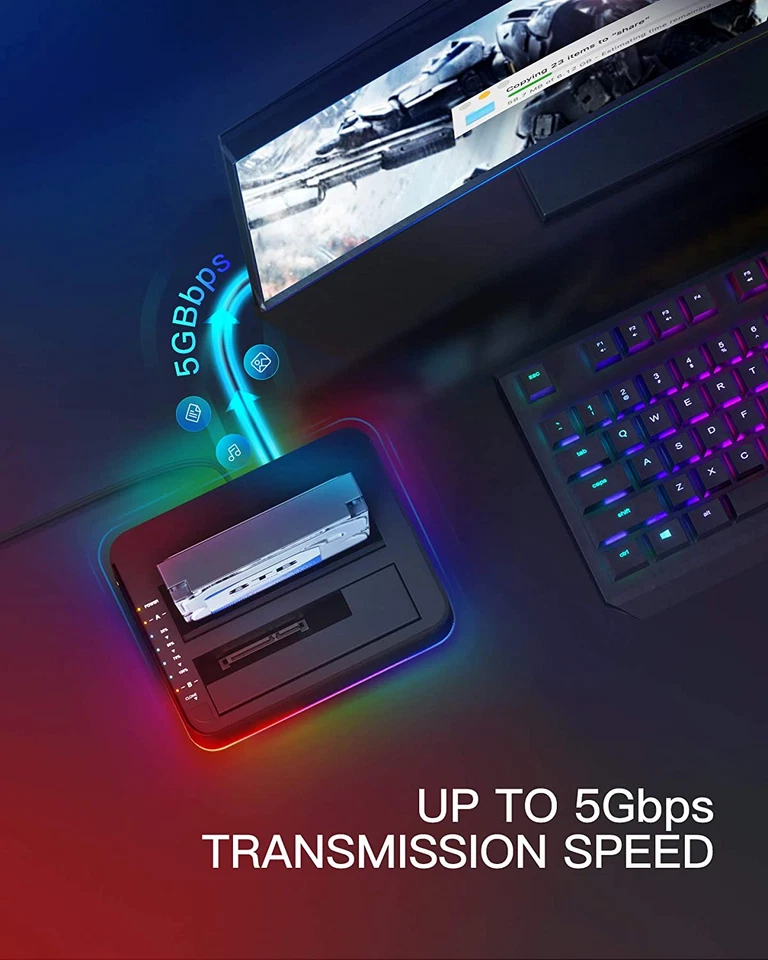 Estación de Acoplamiento de Disco Duro RGB SATA a USB 3.0 con Clon Sin Conexión, para 2.5 y 3 Foto 4 de 4