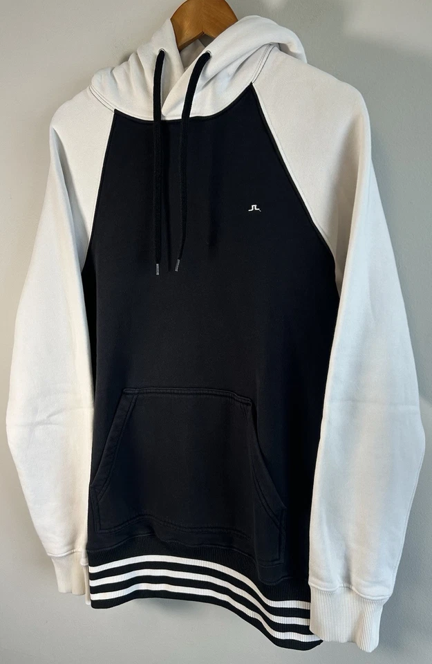 J Lindeberg Mens Black & White Hoodie Sweater  Sz L Pullover Made In Turkey EUC — 第 4/4 张图片