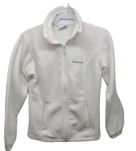 OFF WHITE Columbia giacca pile piccola donna bianco sporco full zip manica lunga zip tasche