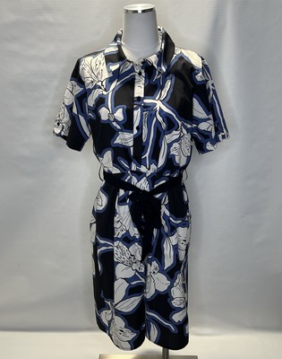 La Fee Maraboutee Floral Design Button Down Shirt Dress Sz 42FR/8US Blue