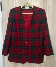 Vintage Alfred Dunner Red and Green Plaid Wool Blazer Large