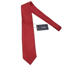 Drake's NWT Neck Tie in Red with Blue & White Mini Circles 100% Silk