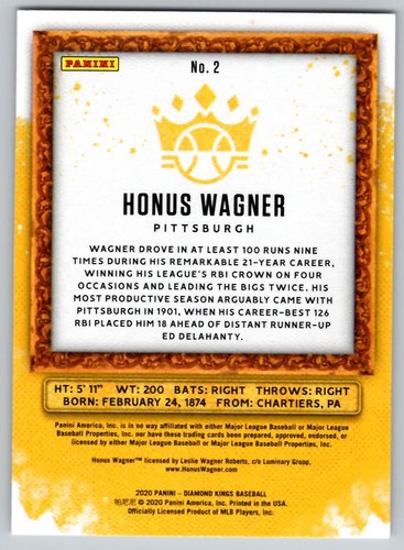 2020 Panini Diamond Kings #2 Honus Wagner Pittsburgh Pirates - Picture 2 of 2