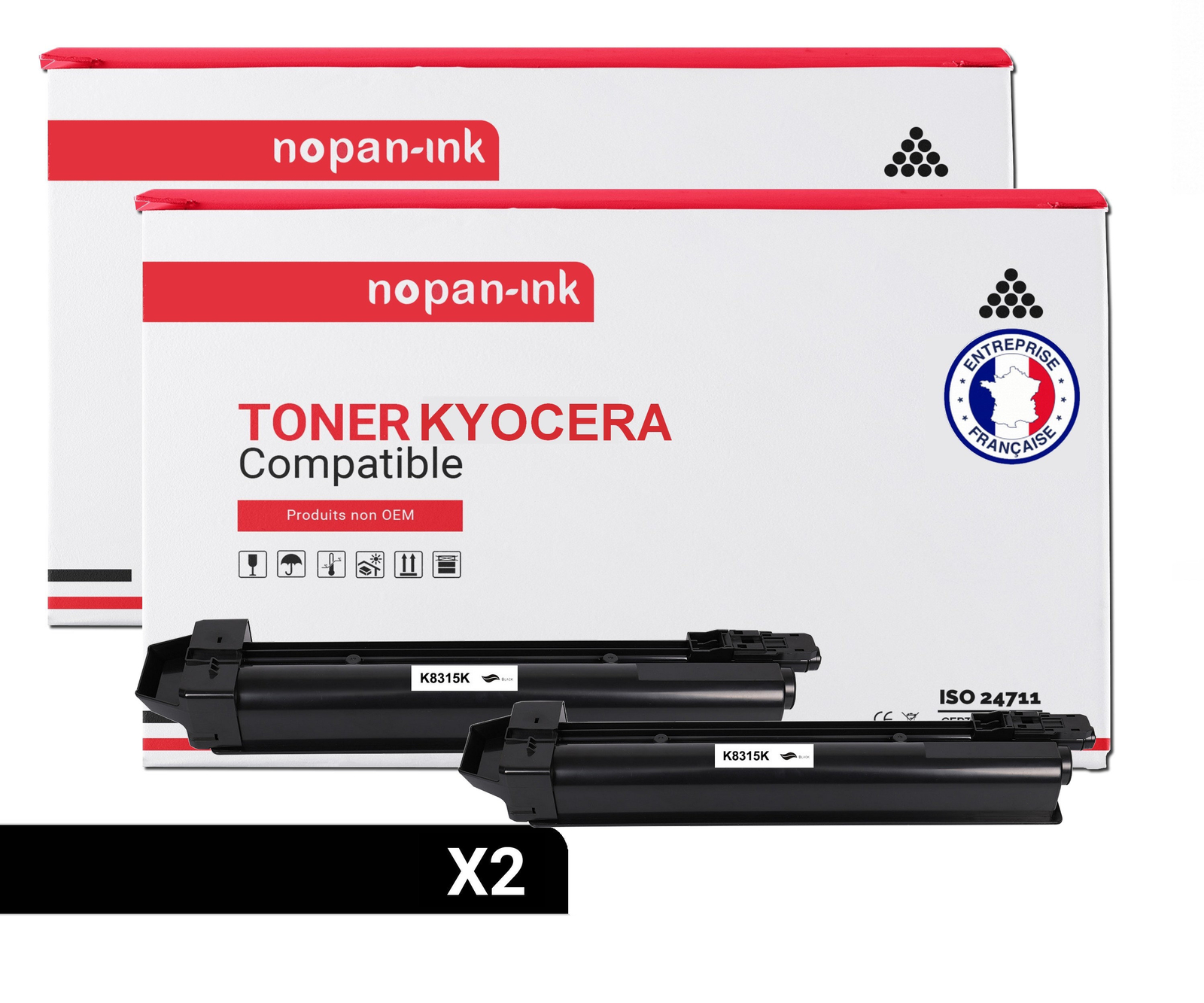 Toner KYOCERA TK8315K Noir Compatible Bureau Pack de 2 Encre Laser NOPAN-INK