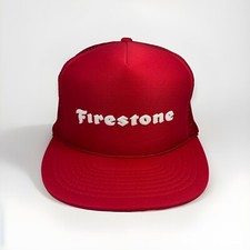 Vintage Firestone Hat 90s Trucker Red Puff Print Cap, Headmost