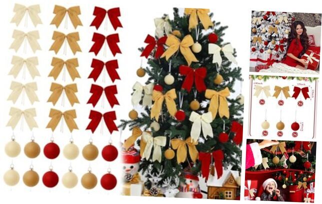 36 Pcs Velvet Christmas Ornament Set Velvet Bows for Christmas Tree Velvet