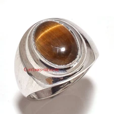 Natural Tiger's Eye Gemstone With 925 Sterling Silver Ring For Men's #C661