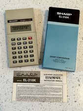 1980's SHARP Elsi Mate El-218K Calculator in Original Box w/Instructions - WORKS