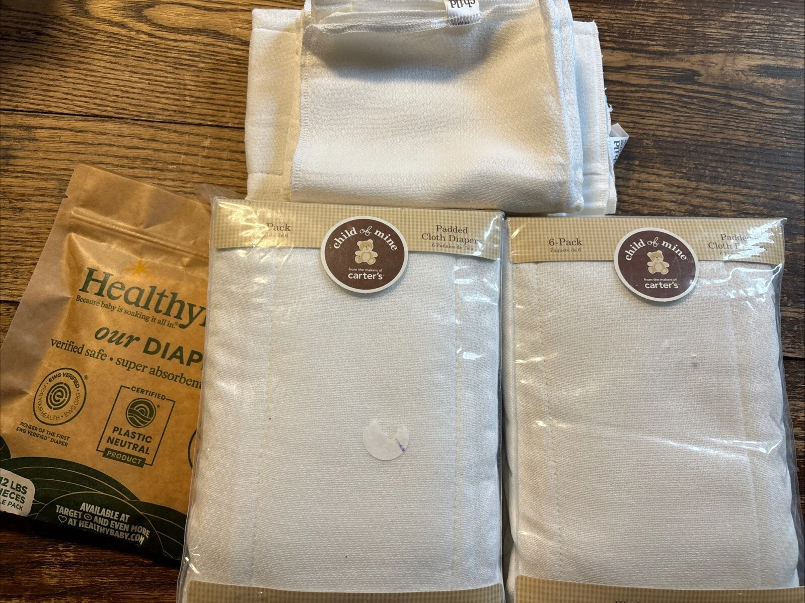 Child Of Mine Carter’s Prefold Padded Cloth Diapers 14 + 2 Flat Diapers + Bonus