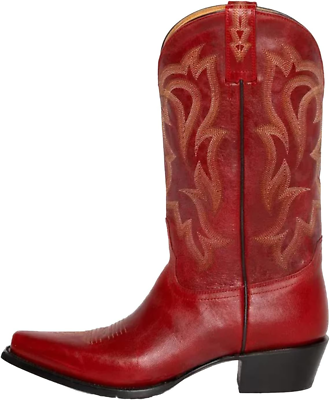 Women's Classic Red Cowgirl Boots - Size 10, Costume Ankle Boots With Pull Loops