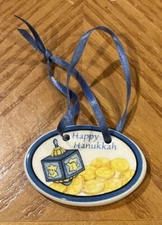 EUC Longaberger “Happy Hanukkah” Dreidel Gelt Basket Tie On Chanukah Ornament
