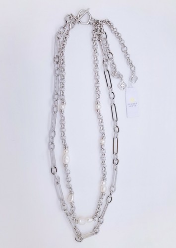 100 Authentic KENDRA SCOTT Mollie Multi Gold Rhodium Strand Necklace White Pearl - Picture 11 of 12