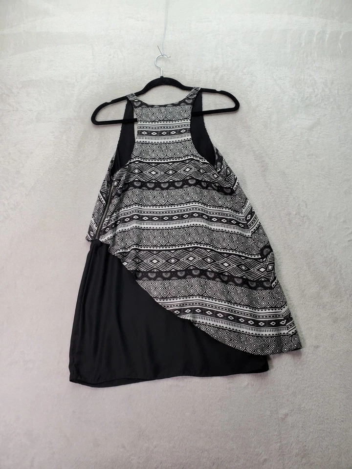 Silence + Noise Tank Top Womens Small Black Geo Print Lined Round Neck Side Zip - Image 2 of 4