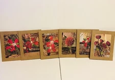 Handmade Blank Note Cards Set Of (6) 4.25x5.5 with Envelopes. Red Floral Collage