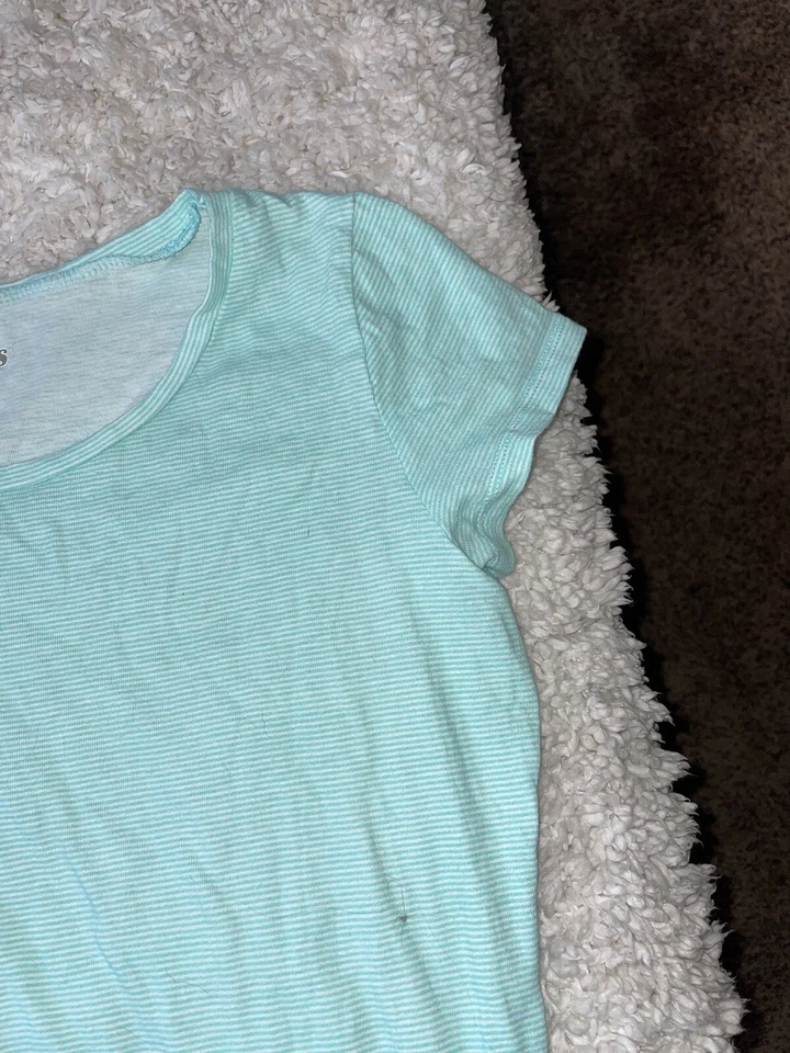 Old Navy Girls Sz. 14 “Famous” Mint Green Fine Striped Tee. Cute - Image 4 of 4