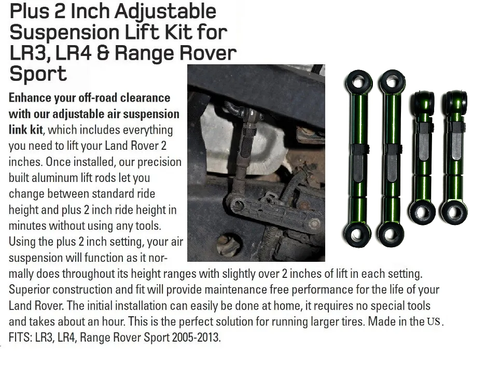LR RANGE ROVER SPORT 2005-13 ADJUSTABLE 2 SETTING SUSPENSION 1.5 LIFT LINS GREEN - Foto 3 di 16