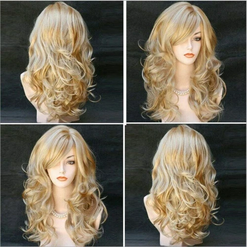 Parrucca donna pop go*lden bionda resistente al calore lunga riccia ondulata volume intero capelli - Foto 8 di 17