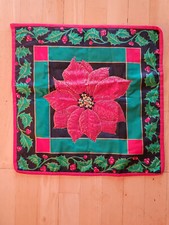 Quilted Christmas Table Centerpiece Mat Table Runner Poinsettia, 17.5" square