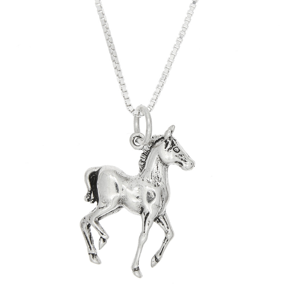 Sterling Silver Flat Walking Pony Horse Colt Charm Necklace