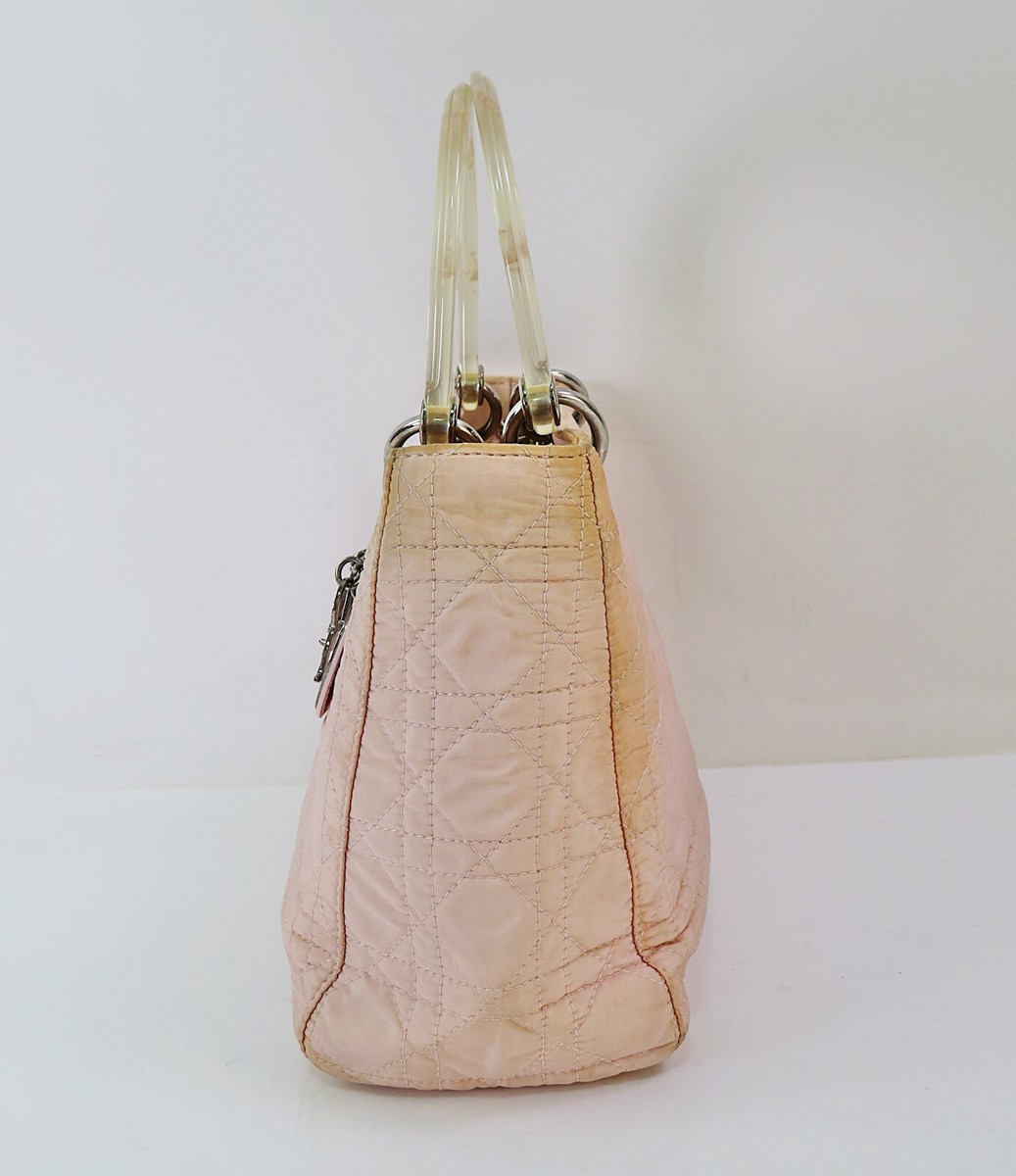 Authentic CHRISTIAN DIOR Pink Quilted Nylon Lady Dior Handbag