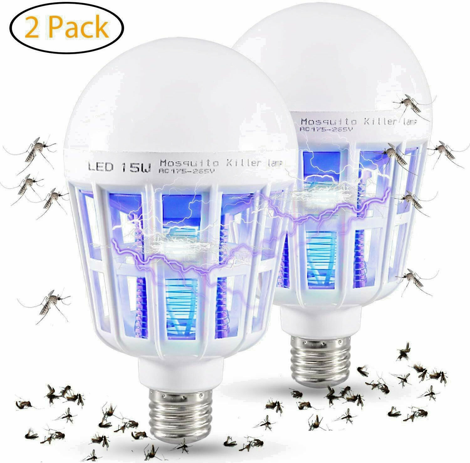 2 Pcs Bug Zapper Light Bulb Mosquito Insect Killer Lamp Indo