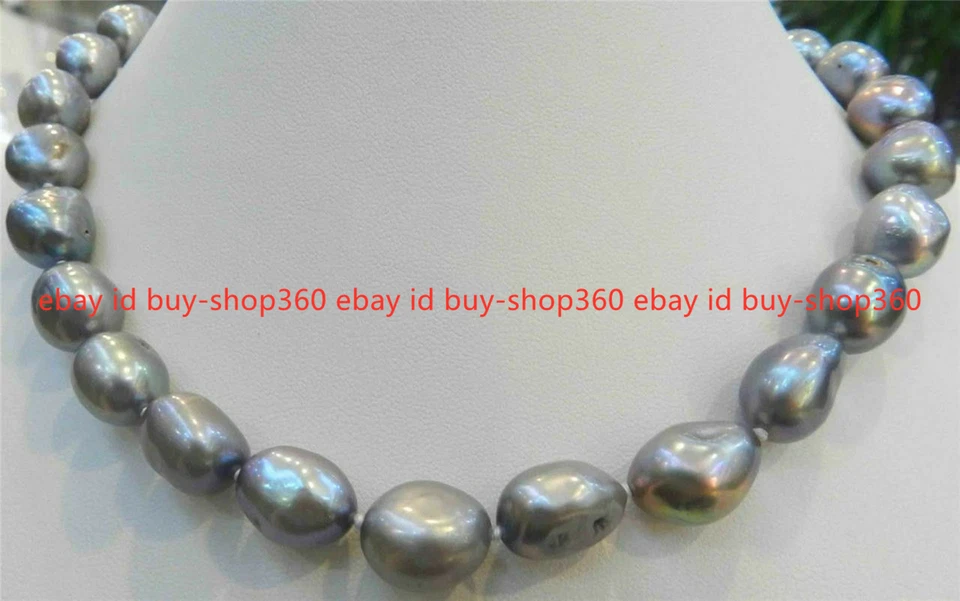 Real Huge 9-10mm South Sea Gray Natural Baroque Freshwater Pearl Necklace 18'' - Image 4 of 4