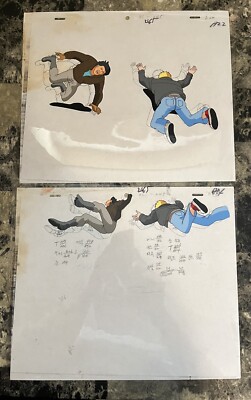 VINTAGE 1990s Lot Of 2 Cartoon Animation Cels Original Hand Drawn