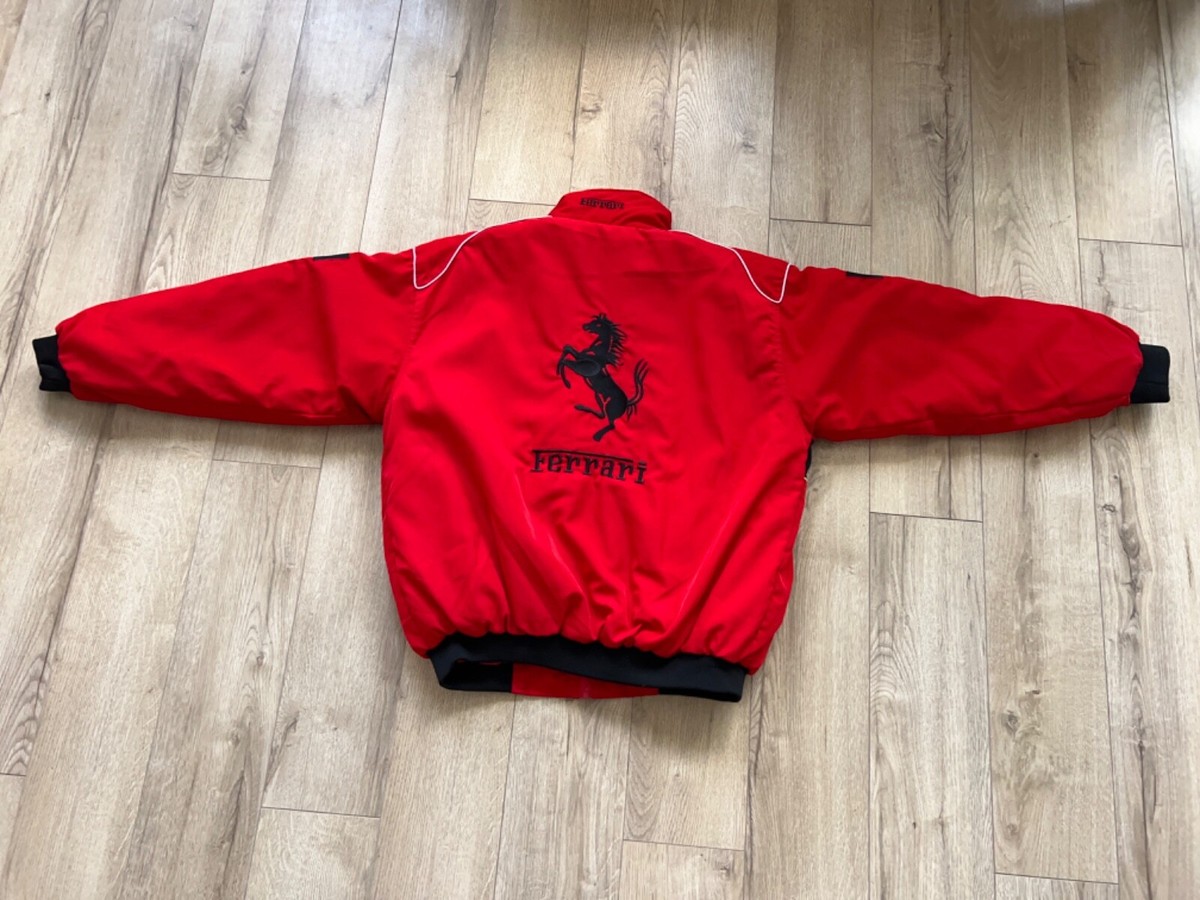 Mens Ferrari Big Logo Embroidery Racing Jacket Zip Red