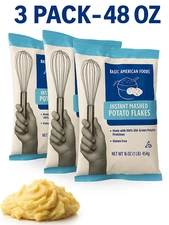 Instant Mashed Potato Flakes 3-PACK Basic American Foods 16oz Each=48oz BB 3/26+