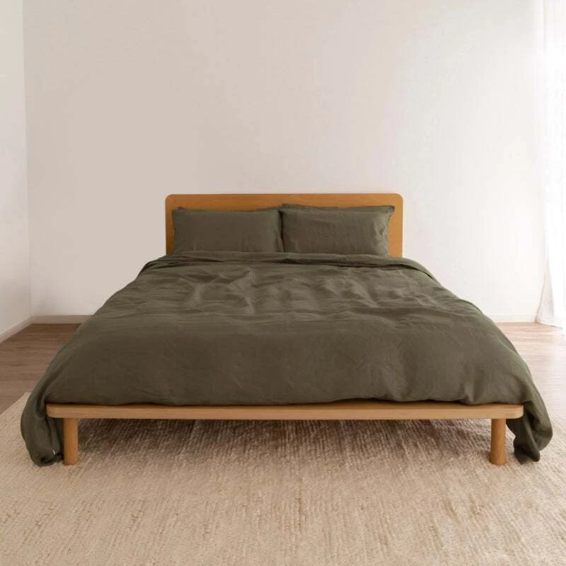 Funda nórdica de lino verde musgo/ropa de cama de lino lavada a la piedra doble, completa Foto 2 de 4