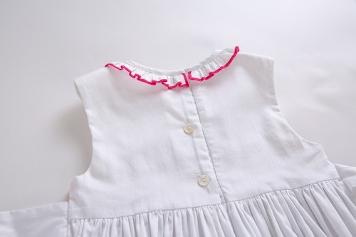 Kid Girls Sleeveless Dress White Handmade Smocking Sundress Ball Gown 2-10 Years - Picture 9 of 10