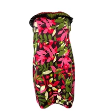 C. Luce Anthropologie Dress Womens Sz M Floral Cotton Ruffle Strapless Sheath