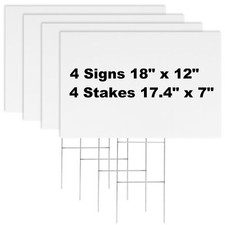 4 Pack 18x12 Inch Blank Yard Signs with Stakes Corrugated Lawn Signs for Yard
