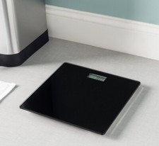 Contemporary Sleek LCD Display Digital Glass Bathroom Scale, Black