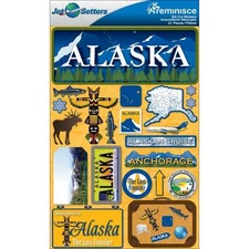 Scrapbooking Crafts Stickers 3D Alaska License Plate Totem Pole Moose Fish Plane