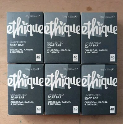 Ethique Unscented Gentle Charcoal, Kaolin And Oatmeal Hand And Body Soap Bar X6