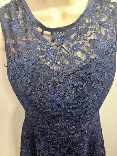 Apricot Navy Blue Lace Sequin High Low Dress UK 8 Elegant Party Evening Gown - Picture 6 of 14