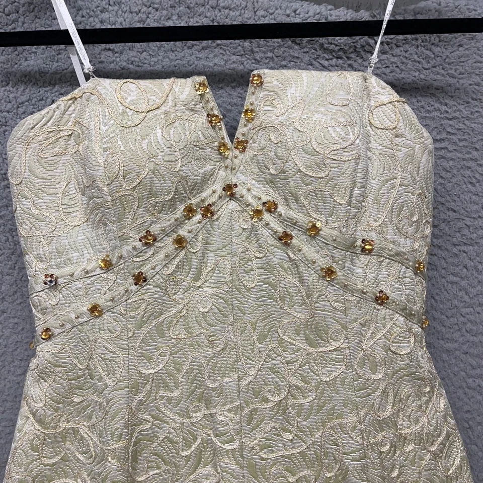 Vestido de Baile Chetta B Y2K Feminino 14 Verde Jacquard Renascimento Frisado Antigo - Imagem 4 de 4