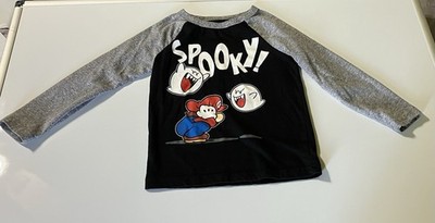 Jumping Beans Long Sleeve Mario Spooky Graphic T-Shirt Boys Size 4 Black & Gray