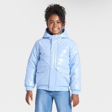 Cat Jack Girls Light Blue Hooded Puffer Jacket.