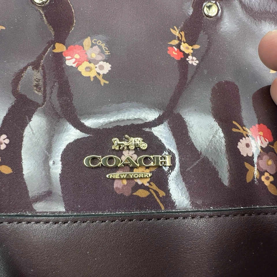COACH Floral Patent Leather Satchel Womens Small Burgundy Bag F31354 - Image 4 of 4