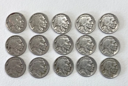 Fifteen (15)  INDIAN HEAD BUFFALO NICKELS - All 1936- one-D very good definition