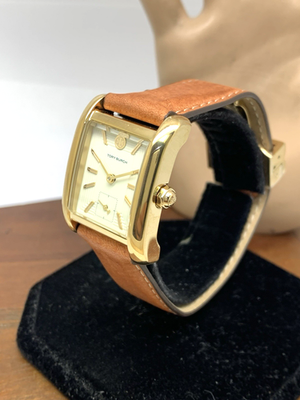 Tory Burch Women's Watch TBW1068 Tank Cream Dial Gold Quartz Brown