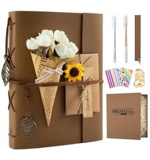 Scrapbook Photo Album 100 Pages, 60 Pages Self Adhesive 40 Pages Large A-Khaki