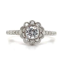 Effy 14K White Gold Round Center & Round Diamond Flower Halo Milgrain Edge Ring