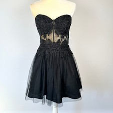 Black Sequin Corset Tulle Strapless Mini Dress Women 9 Blondie Nites Prom Formal