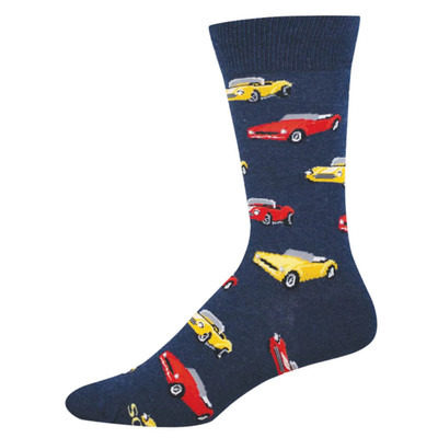 SockSmith Men's Classic Cars Navy Heather Crew Socks MNC3762-HNV