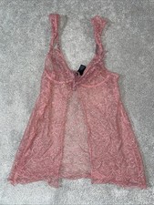 VTG Y2K XSmall Victoria s Secret Floral Tie Front Lingerie Pink Baby Doll