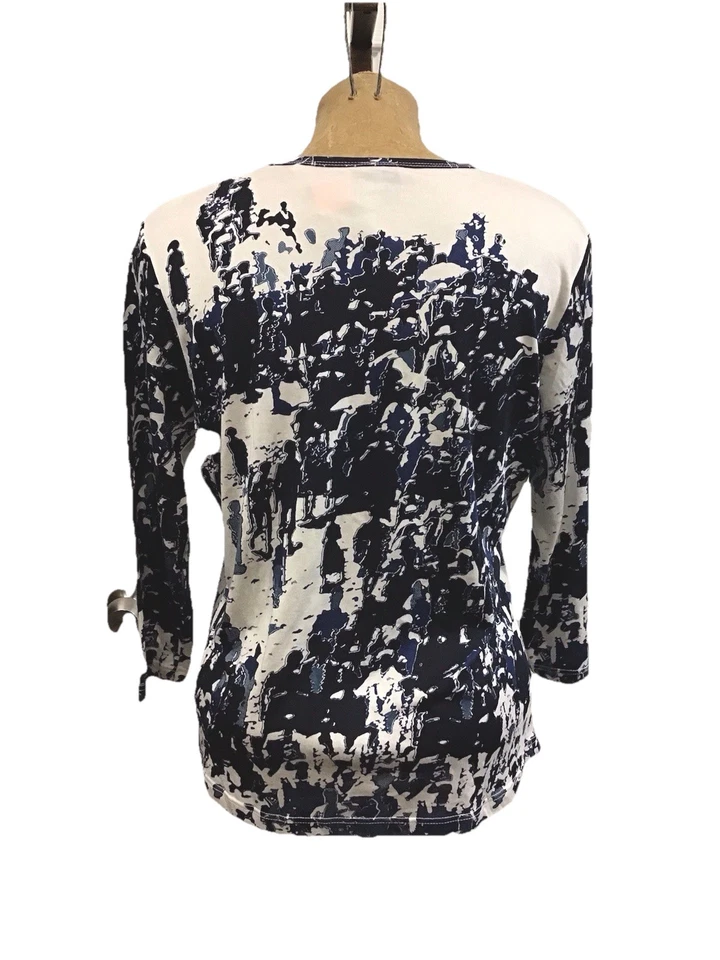 复古 Lynn Ritchie 多色丝绸混纺抽象印花上衣 XL 码 — 第 4/4 张图片