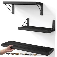 Wall Shelves for Bedroom Decor, 3-Piece Set Black Board  Black Brackets